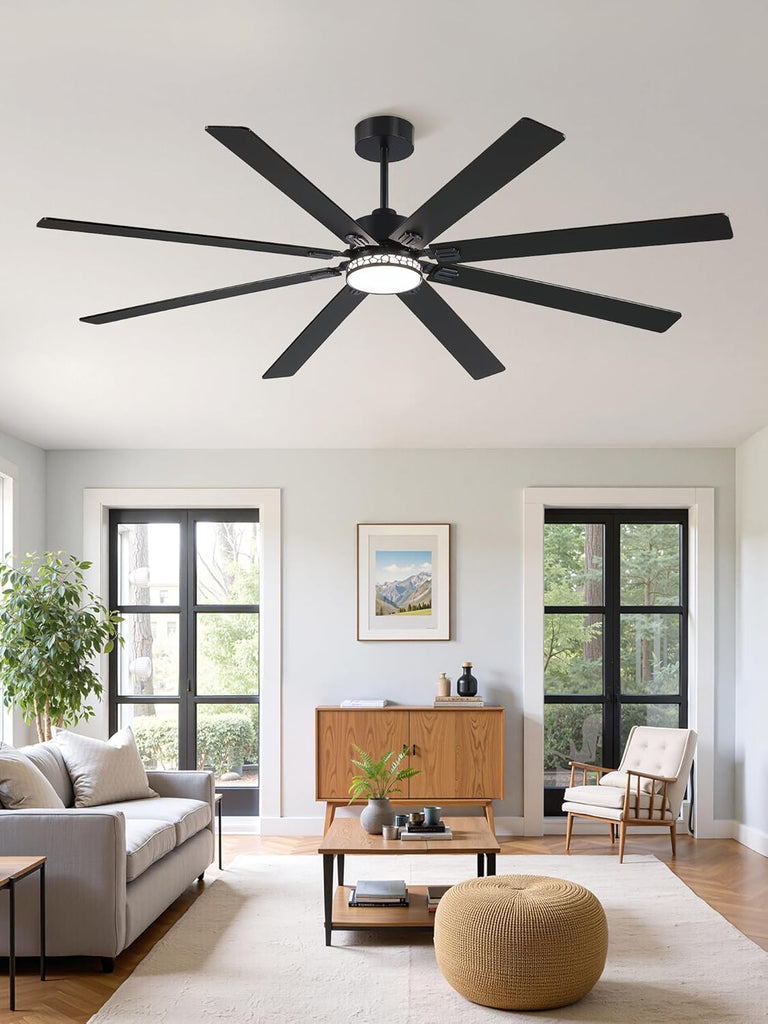 84" Ceiling Fan with LED Light and Remote - Black