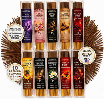 Incense Sticks Variety Pack, - , Sandalwood, Lavender, Rose, Oud, Dragon Blood, Jasmine, Pineapple, Floral - Set of 150