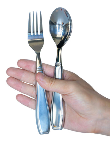 Weighted Utensils for Hand Tremors, Adaptive Flatware Stainless Steel Spoon and Fork Set for Elderly, Arthritis