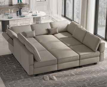 Modular Sectional Sofa with Ottomans Velvet Reversible Chaise Sleeper Bed Storage Seat Grey..., MD-S-1