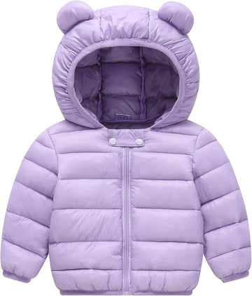 Baby Puffer Jacket Hooded Light Winter Coats Bear Ears Zipper Up Down Coats Outwear for Toddler Boys Girls