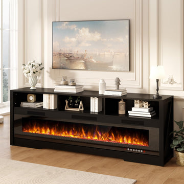 65" Fireplace TV Stand with 60" Glass Electric Fireplace for TVs Up to 75 inch, Modern Fireplace Entertainment Center