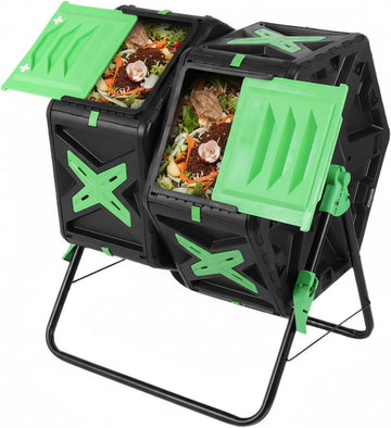 140L Dual Chamber Tumbling Composter 360° Sliding Door for Garden | Heavy-Duty Rotating Compost Bin With Easy Setup &
