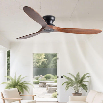 Solid Wood 60in Ceiling Fan Without Lights Flush Mount Ceiling Fans with Remote Control 6 Speeds