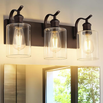 3-Light 20 Inch Bathroom Vanity Light,Clear Glass,Oil Rubbed Bronze | Over Mirror Wall Light,E26 sockets
