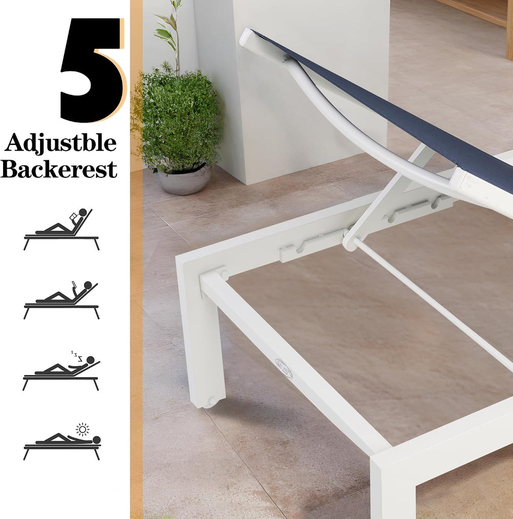Outdoor Chaise Lounge, Aluminum Patio Lounge Chair with Wheels, Pool Furniture, Patio Reclining Chaise Side, Beach
