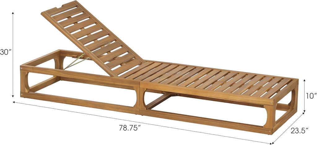 Modern Patio Chaise Lounge Chair Outdoor, Acacia Wood Poolside Sun Lounger with Cushion, Open Frame Pool Lounger