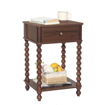 Walnut Nightstand, Small End Table with Storage