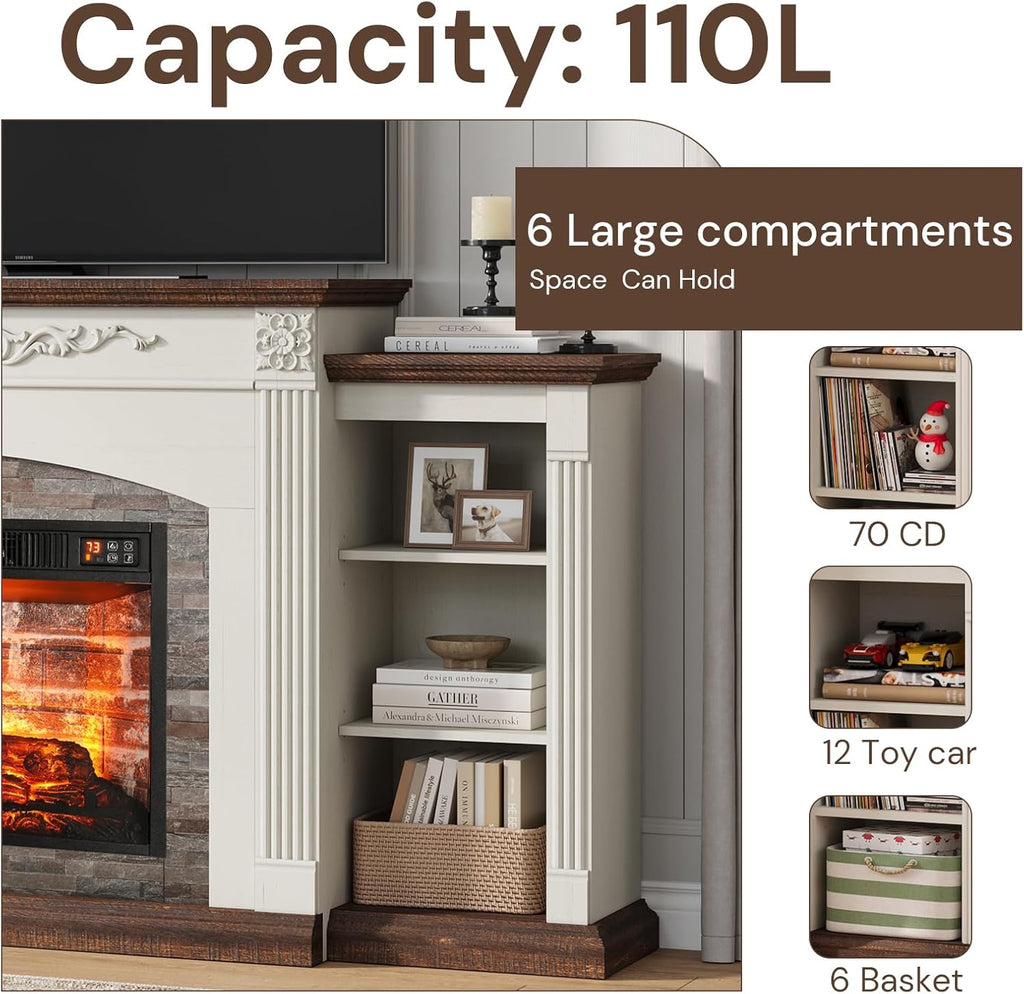 72" Electric Fireplace with Mantel, Fireplace TV Stand for TVs Up to 80", Modern Entertainment Center with Realistic