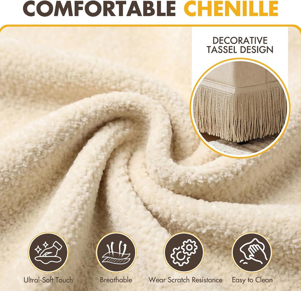 86" Chenille Sofa Couch - Mid-Century Modern 3-Seater Deep Seat Sofa with Vintage Tassel Design Pet-Friendly Soft