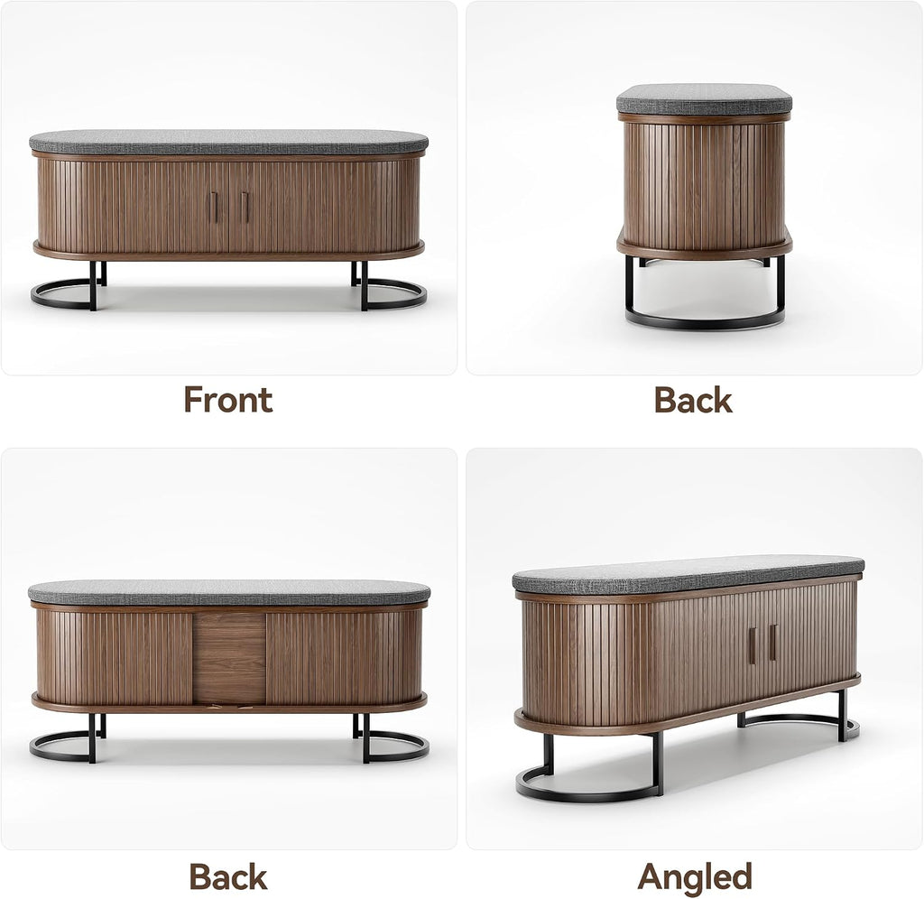 Shoe Storage Bench with Cushion and Sliding Doors, 47.2 Inch Shoe Bench with Storage, Freestanding Entryway Bench