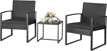 3 Piece Wicker Conversation Bistro Sets Outdoor Patio Set Modern Rattan Chair Furniture Sets with Coffee Table