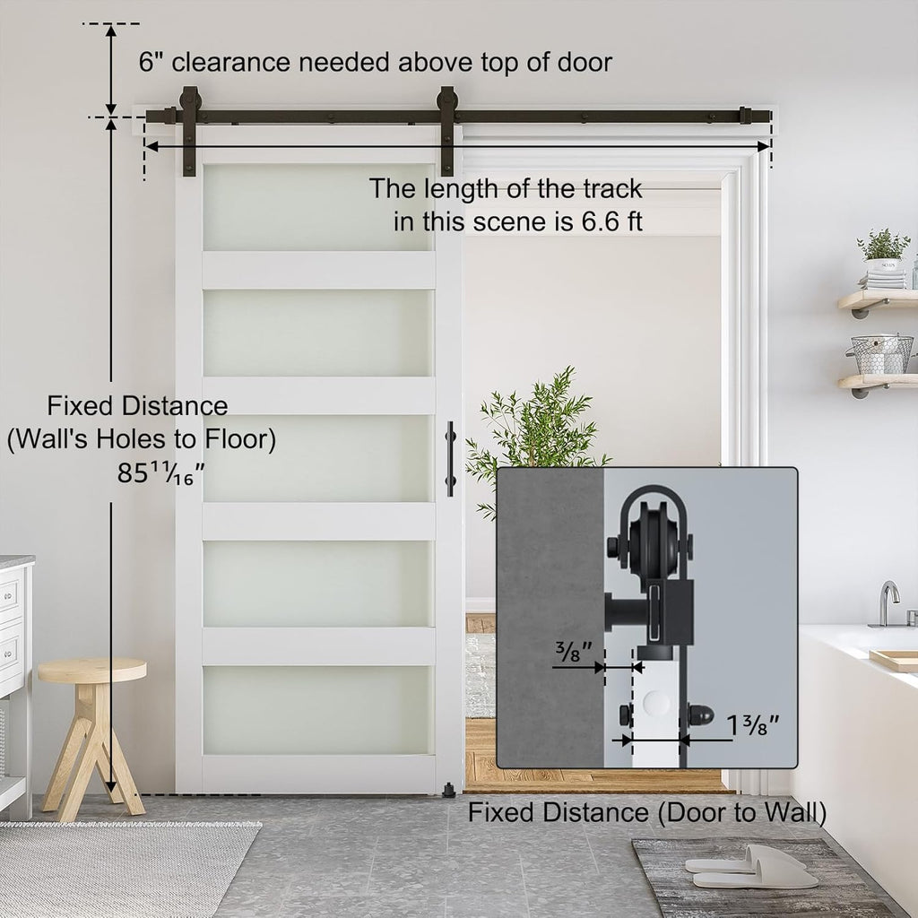 38 x 84 in Glass Barn Door with 6.6FT Sliding Hardware Kit & Handle, Pre-Drilled Ready to Assemble, 