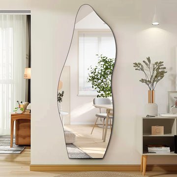 Full Length Mirror 63"x24" Irregular Wall Mirror Wave Frameless Bathroom Bedroom Entryway Decor