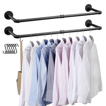 Industrial Pipe Clothes Rack Wall Mounted Clothing Rack Set of 2,38.2 Inches Heavy Duty Iron Garment