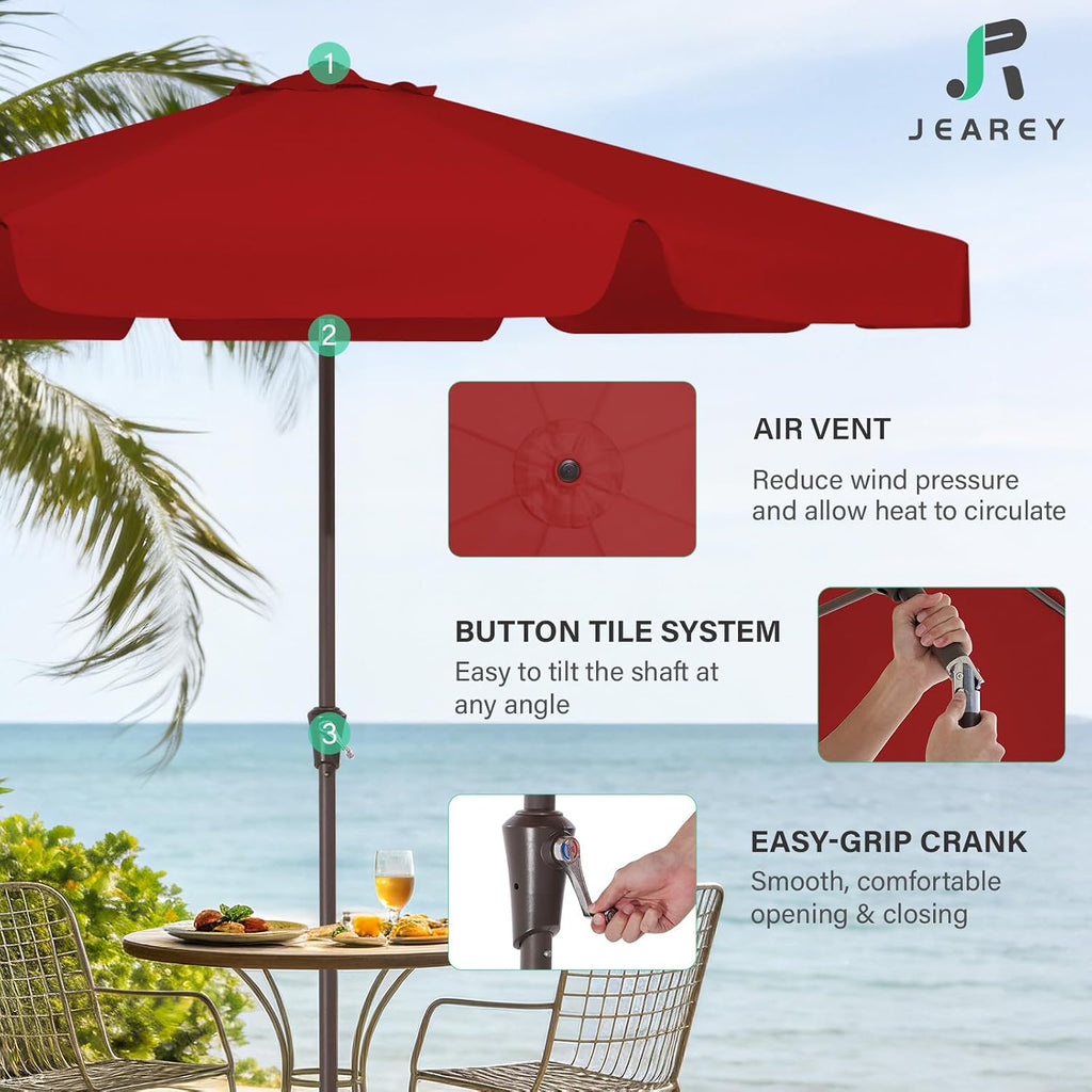 9 FT Patio Umbrella Outdoor, Table Umbrellas Market Umbrella w/Push Button Tilt/Crank, 8 Sturdy Ribs(Red)