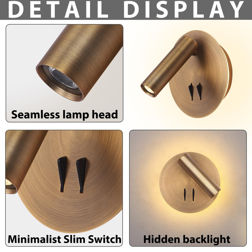Wall Mount Reading Light for Bed, Backlight Night Wall Lamp, Hardwired Sconce with Switch, Adjustable Wall Sconce