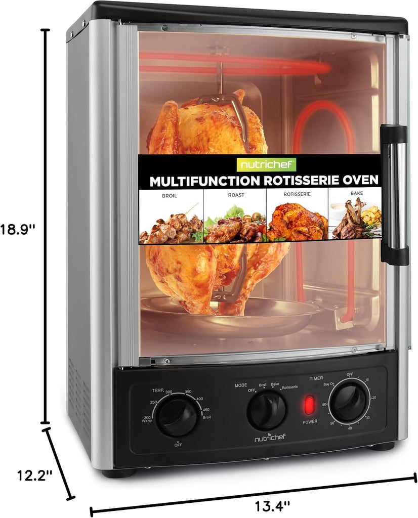 Vertical Countertop Oven with Rotisserie, Bake, Broil, & Kebab Rack Functions - Adjustable Settings - 2 Shelves