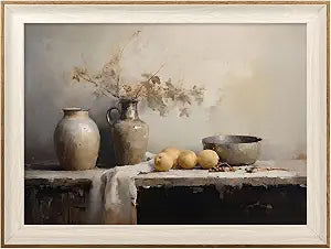 Framed Kitchen Wall Art Prints, Rustic Kitchen Farmhouse Wall Decor Living Room, Vintage Jars Still Life Oil Painting