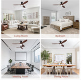 52 Inch Inspired Maverick Style Low Profile Smart Ceiling Hugger Fan with LED Light & Remote - Flush Mount, Solid Wood Blades, 6-Speed - Black