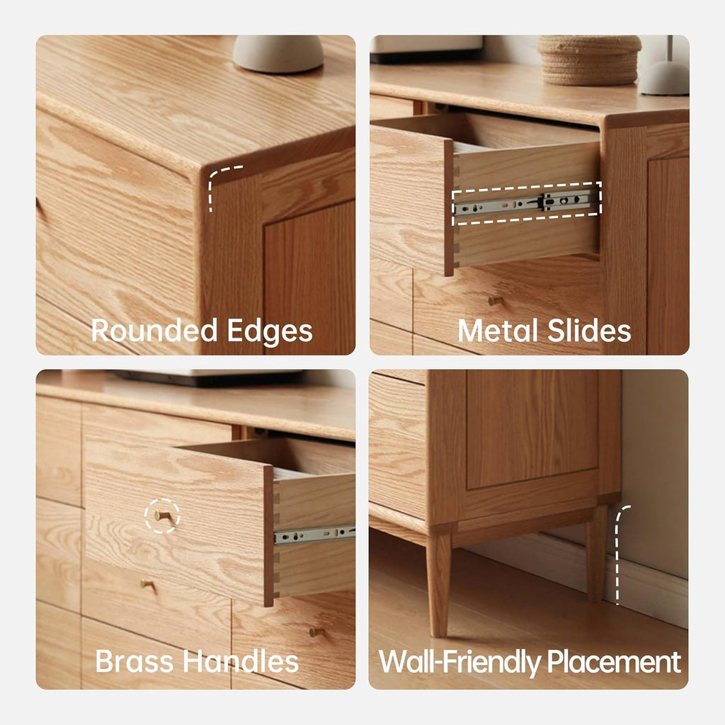 Solid Wood Dresser, 5 Drawer Dresser , Solid Wood Storage Organizer, Modern Chest of Drawers , Closet, Natural Oak