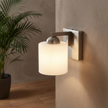 1-Light Brushed Nickel Bathroom Vanity Light with White Glass Shade | Over Mirror,Wall Sconce,ETL listed,Bathroom