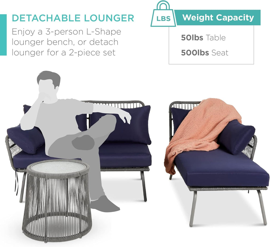 Best Choice Products Outdoor Rope Woven Sectional Patio Furniture L-Shaped Conversation Sofa Set for Backyard
