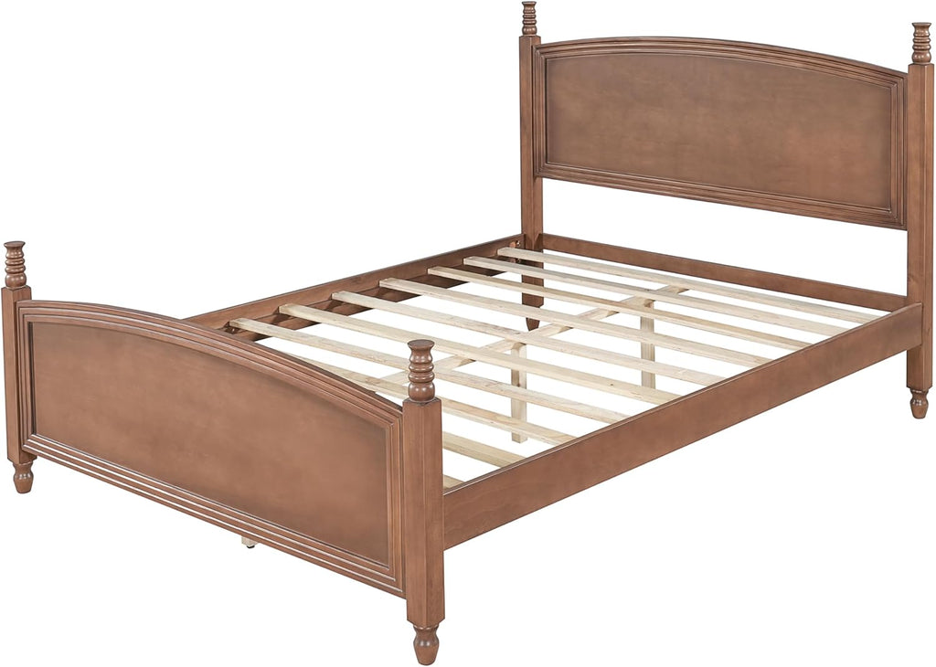 Queen Bed Frame, Solid Wood Platform Bed Frame Queen with Curved Headboard & Footboard, Mid Century Modern Wood