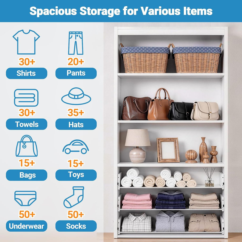 24"W Closet Organizer System with 3 Drawers & Shelves, White | DIY Modular Closet Organizer, Freestanding Wood Closet
