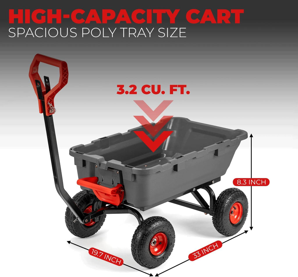 2-in-1 Convertible Handle Heavy Duty Garden Cart Dump Wagon Utility 800-Pound Dump Cart Utility Cart for Yard, Farm