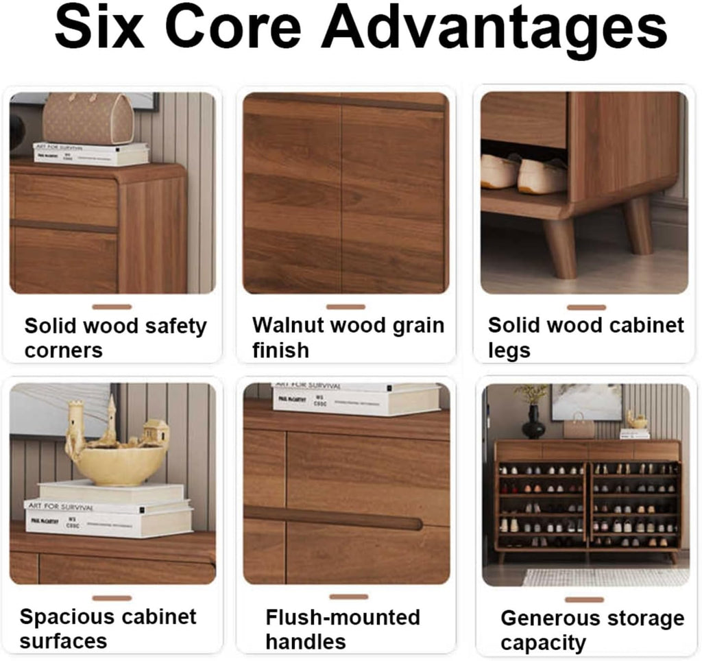 Hallway Storage Shoe Cabinet ,Wooden Storages Space-Saving Shelf,Organizer Rack,with Drawers,Fluted,with Adjustable
