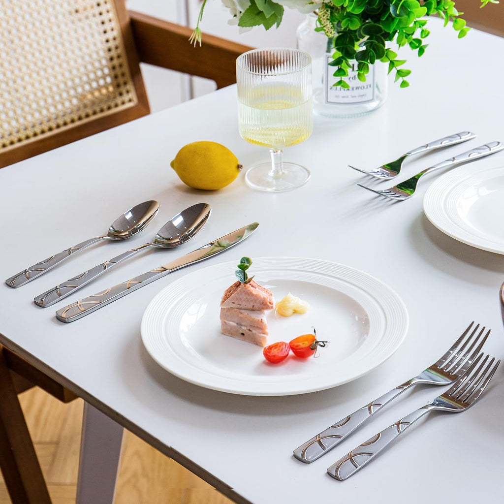 40 Pieces Stainless Steel Silverware Set, Modern Flatware Set for Kitchen, Mirror Polished Cutlery Set with Forks