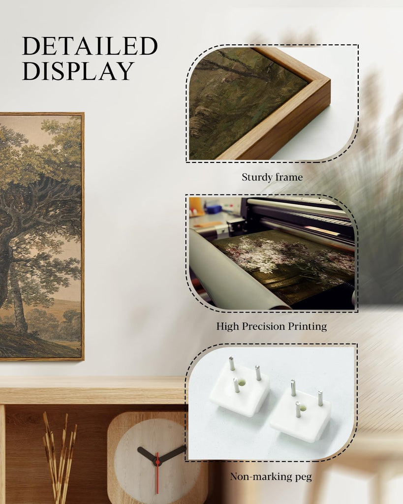 Vintage Nature Landscape Framed Canvas Wall Art Set of 3, Beige Brown 16x24 Triptych Tree Mountains Sky Scenery