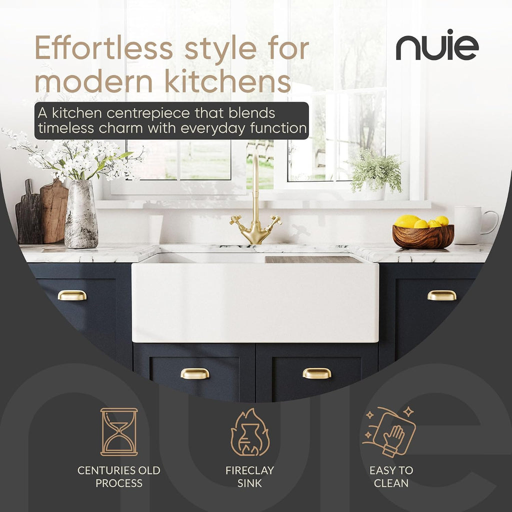 White Kitchen Sink 36 inch Single Bowl Apron Front Farmhouse Sink with Ledge, Grid and Cutting Board, Fireclay