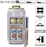 Miller Lite 8 Can Thermoelectric Mini Fridge 5.4 L/ 5.7 Quarts Capacity, 12V DC/110V AC cooler for home, den, dorm