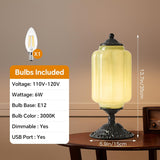 Milk Glass Table Lamp, Touch Control with USB Charging Port Vintage Bedside Desk Lamp Stepless Dimming Living Room