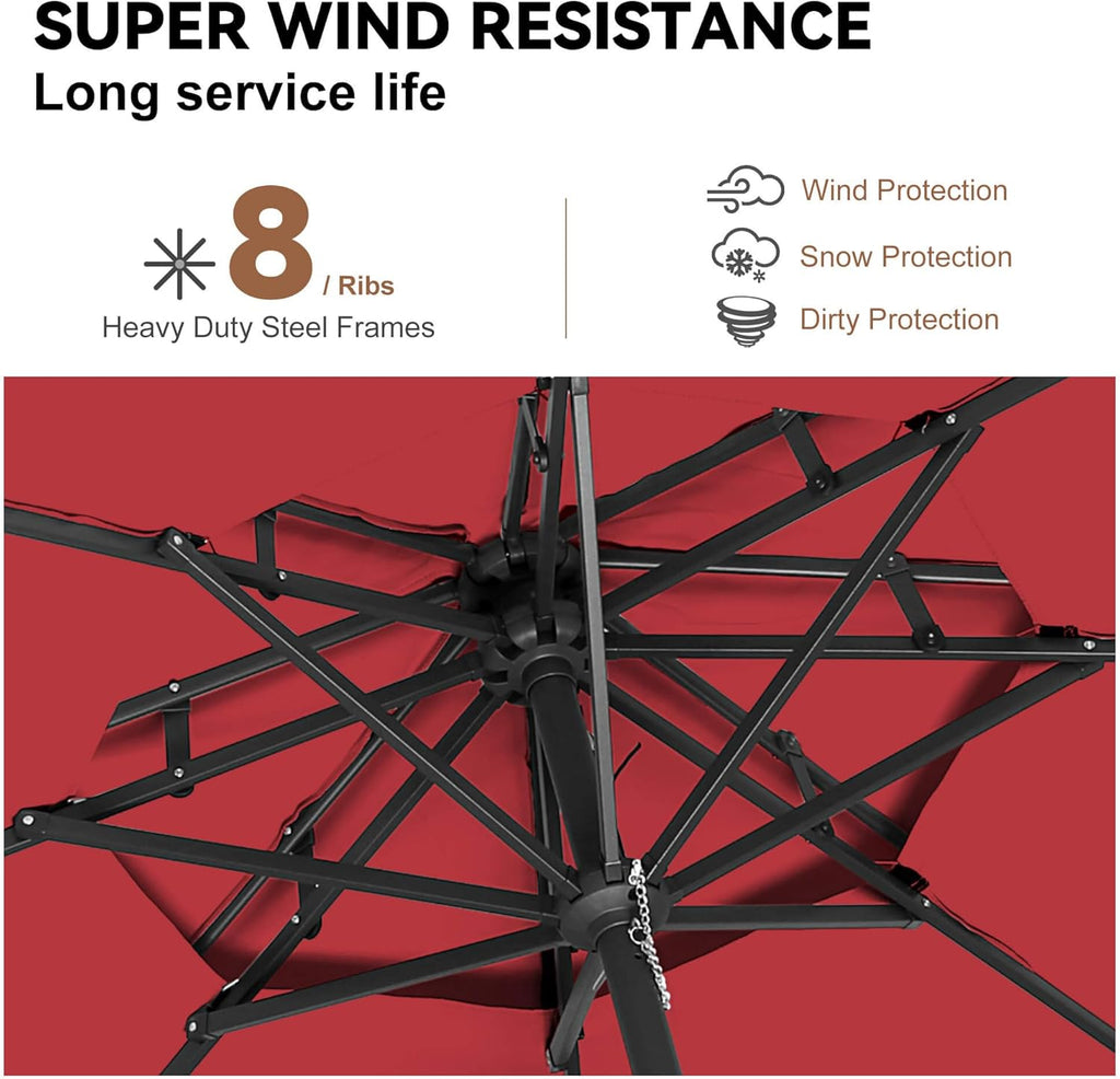 9FT Outdoor Patio Umbrella - 2 Tiers Table Umbrella Waterproof UV Protection