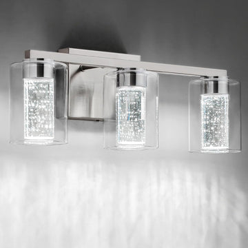3-Light Brushed Nickel Vanity Light with 3 Color Modes (3000K/4000K/6000K), Eye Protection LED Bathroom Light