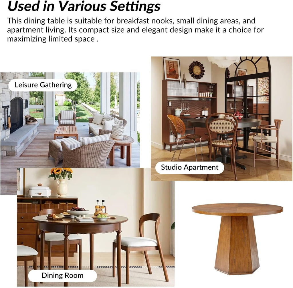 Mid-Century Modern Dining Table, Round Solid Wood Kitchen & Dining Room Tables, Acorn