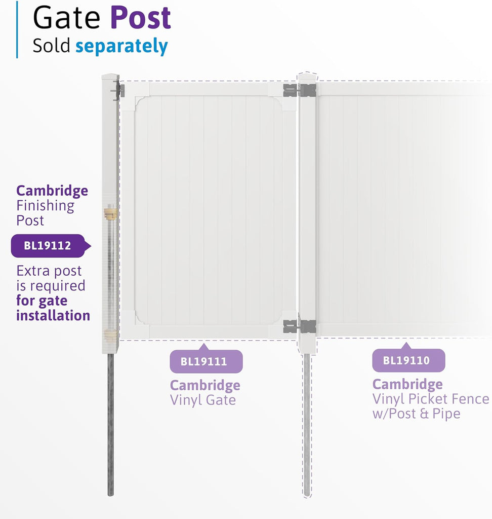 6ft H x 4ft W (1 Gate) No Dig Cambridge Gate Kit, White Vinyl Privacy Yard Fence Entry with Hardware Included for Cambridge