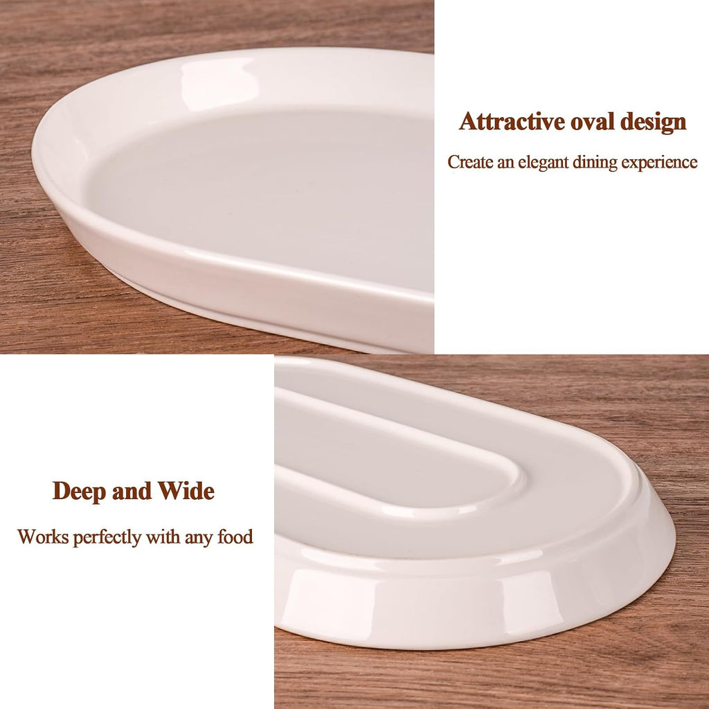 14" Oval Serving Platter Set of 3 - Ceramic Large White Platters for Entertaining Party, Serving Plates for Turkey