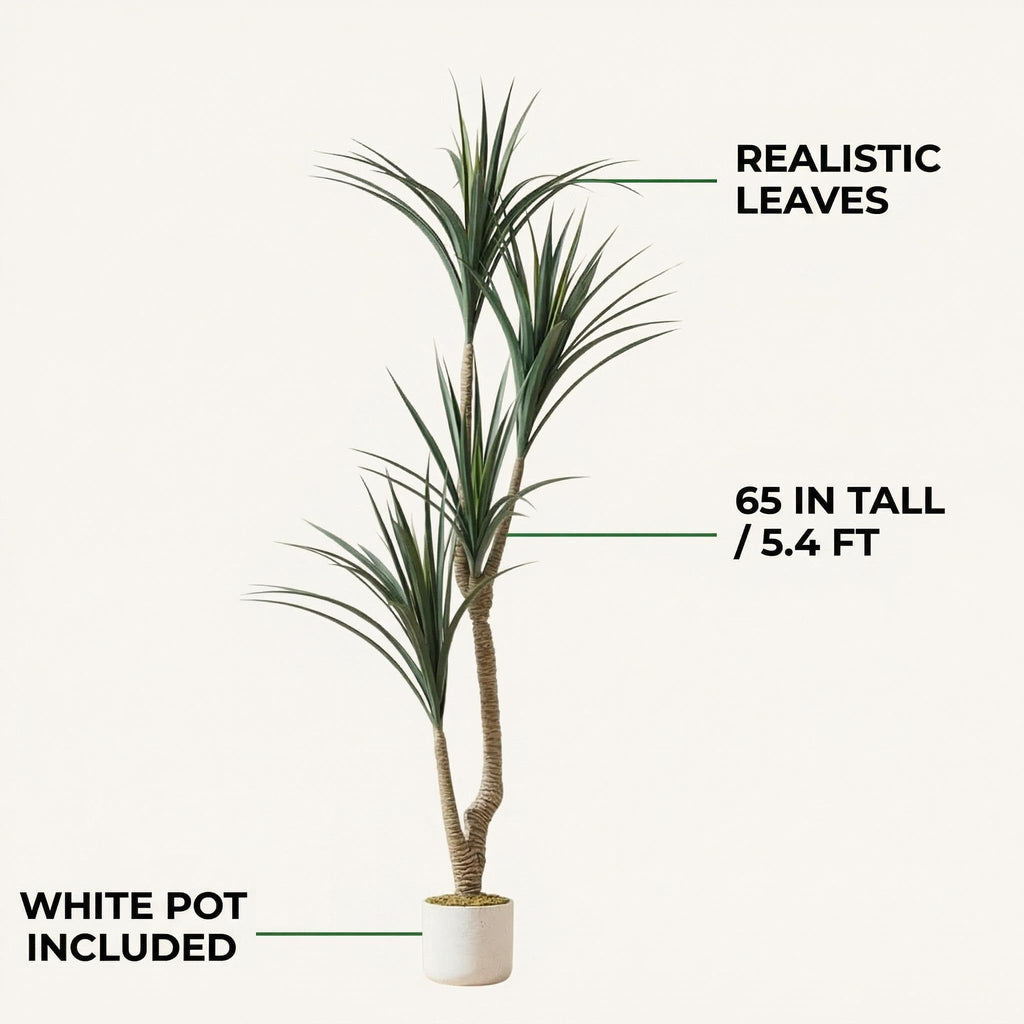5.4FT Artificial Dracaena Plants with White Planter