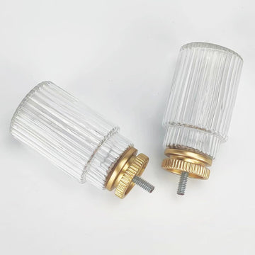 Decorative Curtain Rod Finials, Ribbed Glass Finials with Gold Base, Set of 2, Compatible with 1 inch or 1-1/8 inch