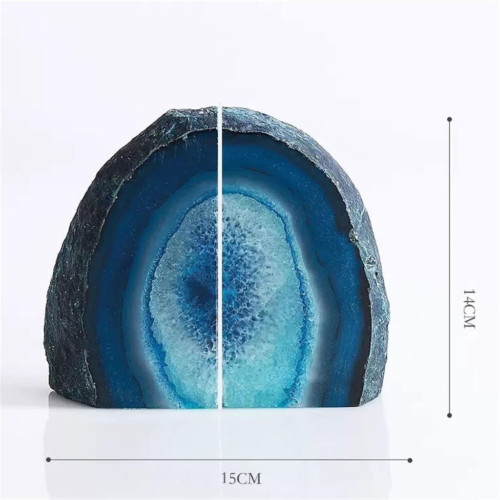Bookends Stone Bookends Agate Book Holder Crystal Book Ends Decorative and Home Dyed Blue Heavy Duty Bookend Holder