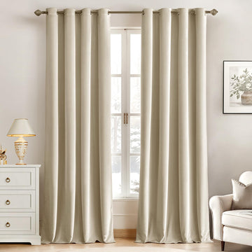 Velvet Blackout Curtains Beige 52 x 84 Inch Length 2 Panels