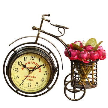Desk Clock Vintage Table Clock Desktop Farmhouse Tabletop Metal Clock Bedroom Silent Quartz Decor Double Sided