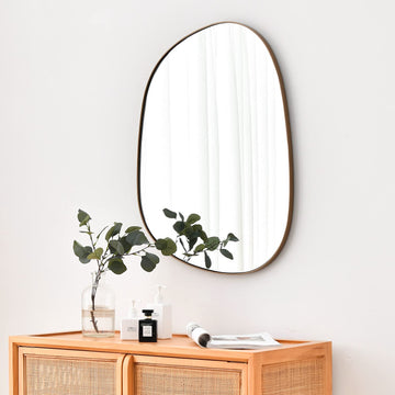Asymmetrical Mirror for Wall Decor 17.5"*22.5", Modern Brass Framed Wall Mirror Bathroom Bedroom Entryway