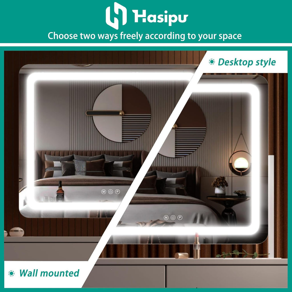 Vanity Mirror with Lights, 24.2" x 20" LED Make up Mirror, Light up Mirror with 10X Magnification, Smart Touch 3
