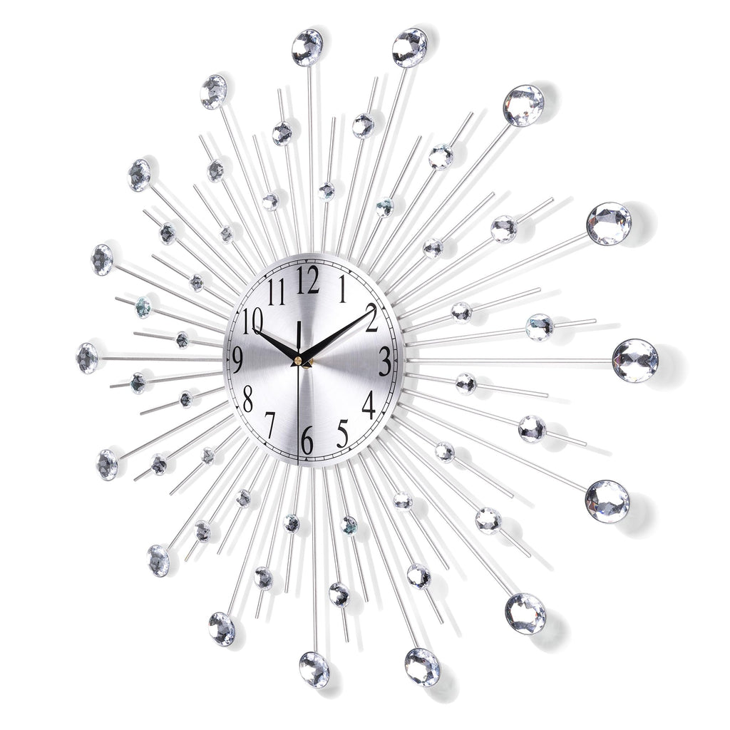 23 Inch Large Metal Silver Bling Crystal Wall Clock Decorative