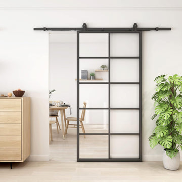 DIY Glass Sliding Kitchen Barn Door - 42in x 84in Modern French Style, Aluminum Frame, 5-Lite Temper